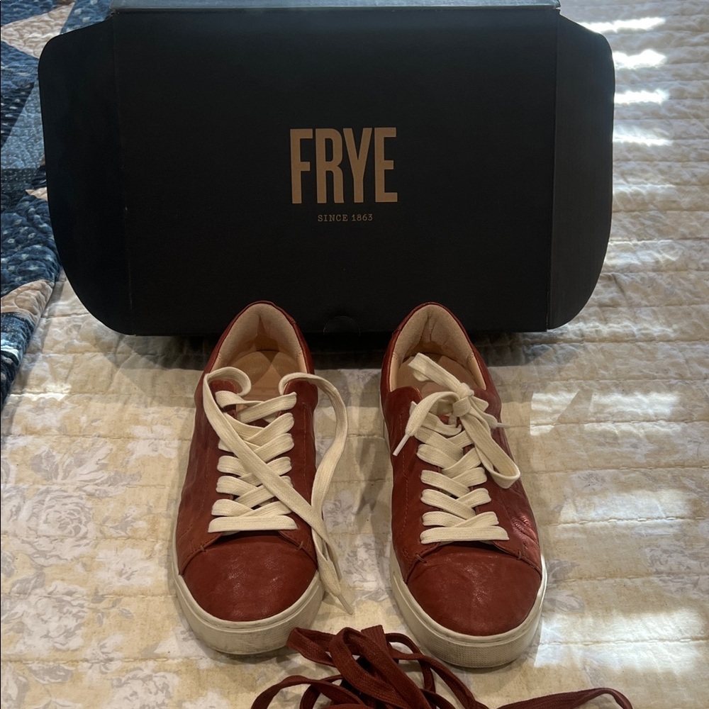 Frye Cognac Leather Sneakers with Cream Laces
